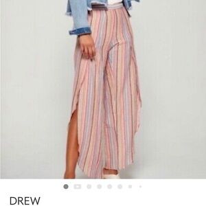 Drew by Anthropologie Tulip‎ Leg Linen Blend Pants Striped Wide-Leg Pants